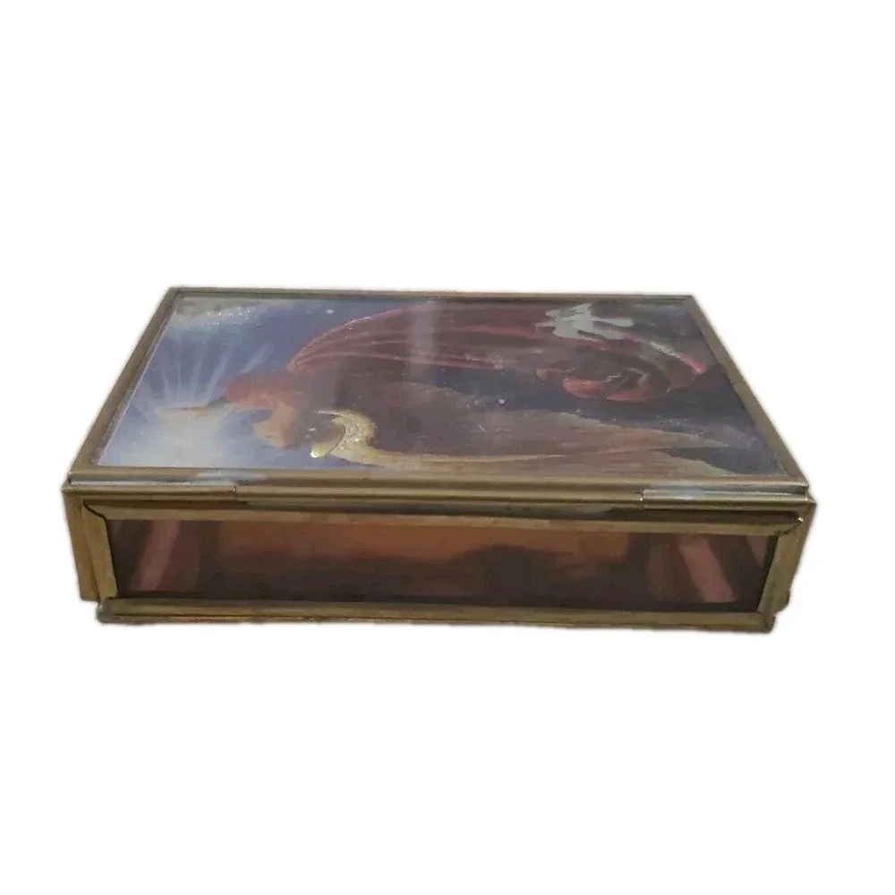 Vintage Mirrored Via Vermont Glass Trinket Box Angel Doves Religious Beautiful‎